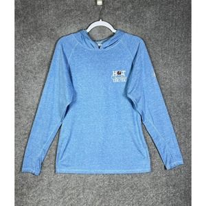 RM Running Man Hot Chocolate 15K Hooded Long Sleeve Top Women Large Blue Stretch